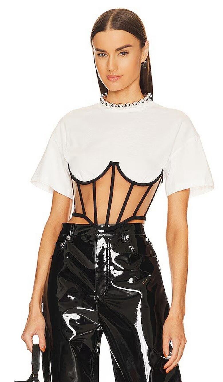 RTA Angelo Corset‎ Top Optic White Mesh Panel 100% Cotton Festival Womens Large